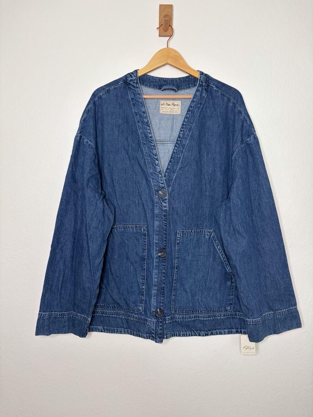NWT We The Free Mimi Denim Button Front Jacket Size XL Boho Chic Minimalist